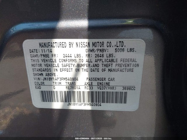 JN1BY1AP3FM540904 Infiniti Q70