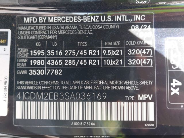 2025 MERCEDES-BENZ EQS 450 SUV 4JGDM2EB3SA036169 Photo 8