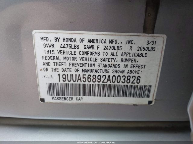 2002 ACURA TL 19UUA56892A003826 Photo 8