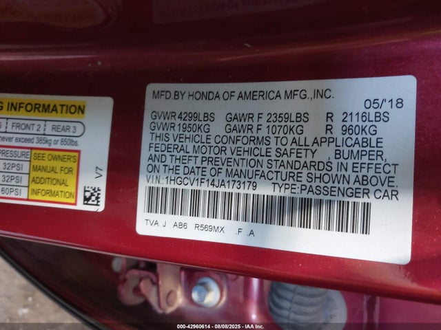 1HGCV1F14JA173179 Honda l15be