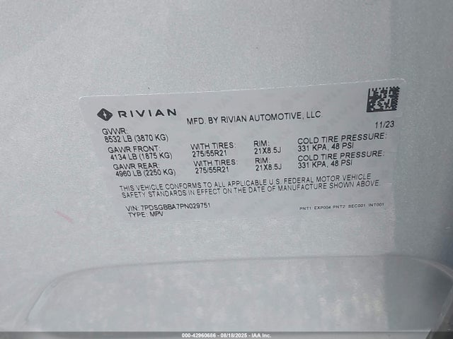 7PDSGBBA7PN029751 Rivian 2023
