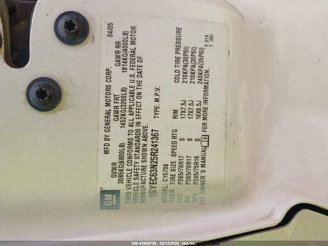 2005 CADILLAC ESCALADE 1GYEC63N25R241367 Photo 8