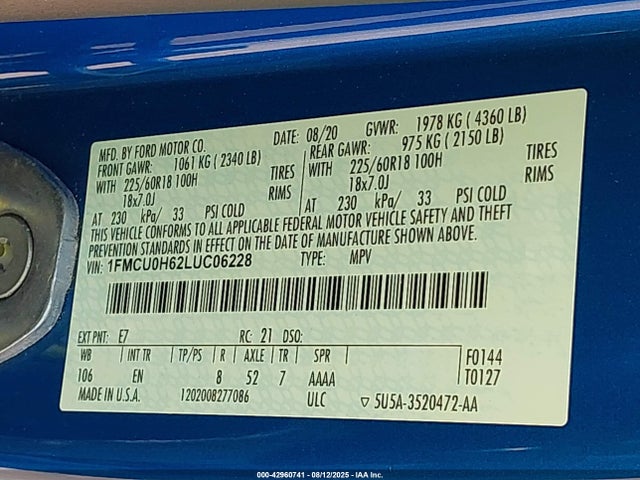 1FMCU0H62LUC06228 Ford Escape