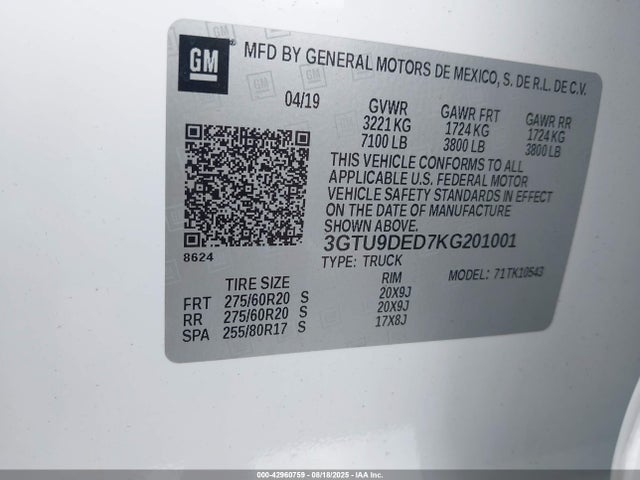 3GTU9DED7KG201001 GMC l84 - di, dfm, alum, gen 5, var 2