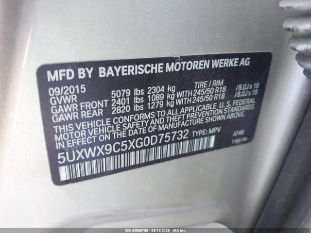 5UXWX9C5XG0D75732 BMW X3