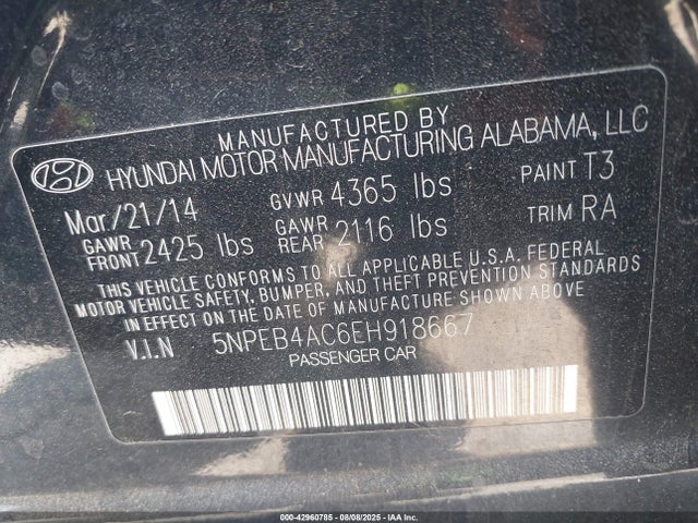 5NPEB4AC6EH918667 Hyundai gamma