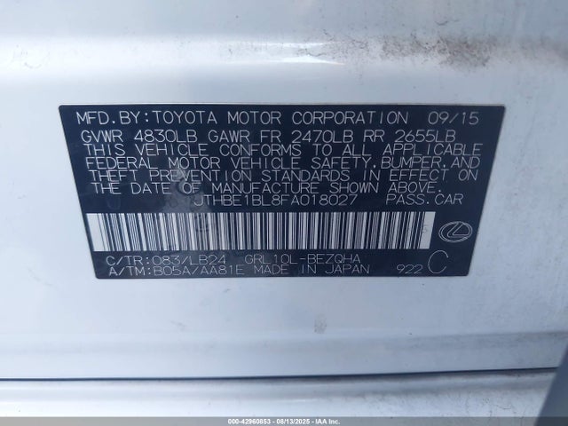 JTHBE1BL8FA018027 Lexus 2gr-fse