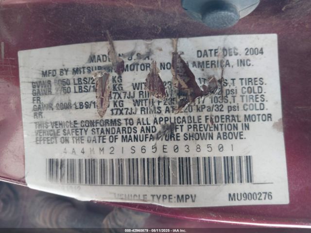 2005 MITSUBISHI ENDEAVOR 4A4MM21S65E038501 Photo 8