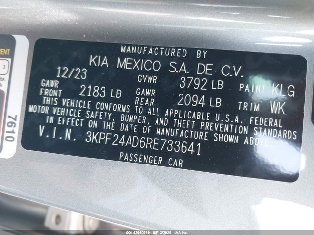 3KPF24AD6RE733641 KIA mpi nu