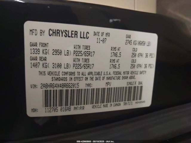 2008 CHRYSLER TOWN & COUNTRY 2A8HR64X48R662015 Photo 8