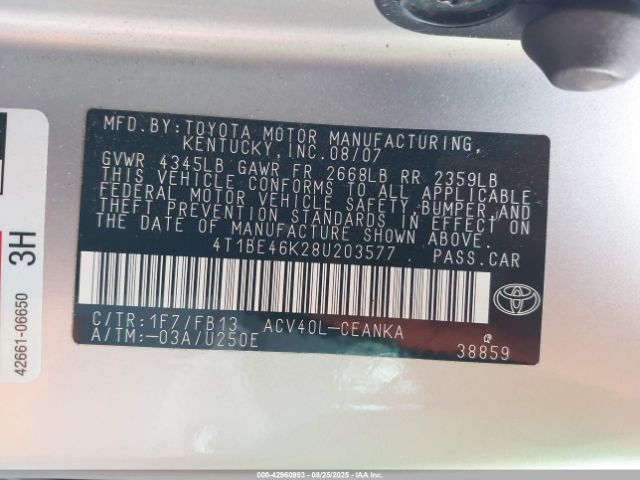 2008 TOYOTA CAMRY 4T1BE46K28U203577 Photo 8