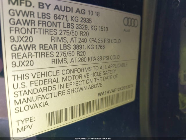 2019 AUDI Q8 WA1AVAF12KD013074 Photo 8