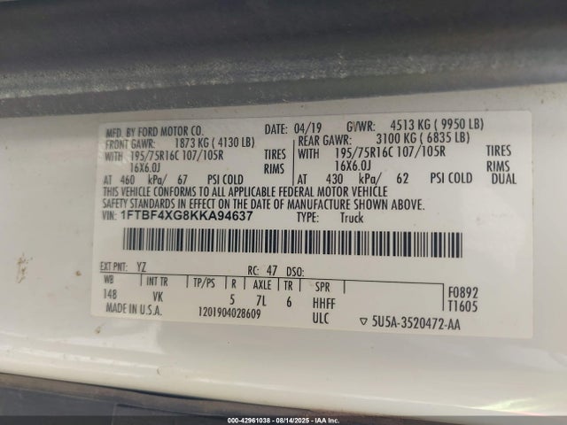 1FTBF4XG8KKA94637 Ford Transit