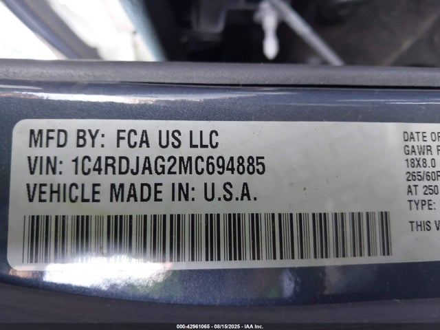 1C4RDJAG2MC694885 Dodge Durango