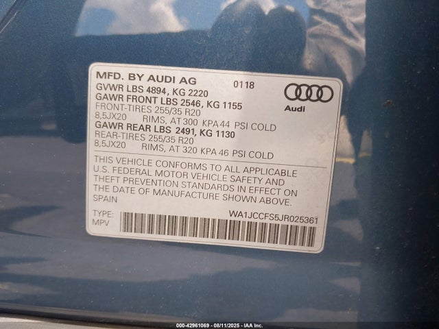 2018 AUDI Q3 WA1JCCFS5JR025361 Photo 8