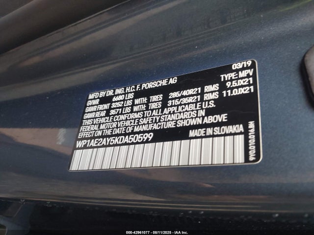 Porsche Cayenne 2019 WP1AE2AY5KDA50599 Image 9