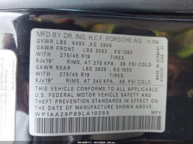 2009 PORSCHE CAYENNE WP1AA29P89LA10055 Photo 8