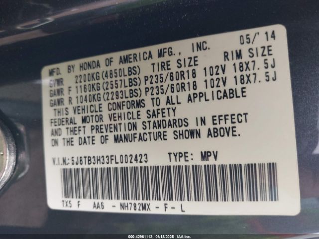 2015 ACURA RDX 5J8TB3H33FL002423 Photo 8