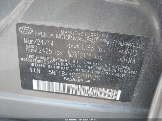 5NPEB4AC1EH919211 Hyundai gamma