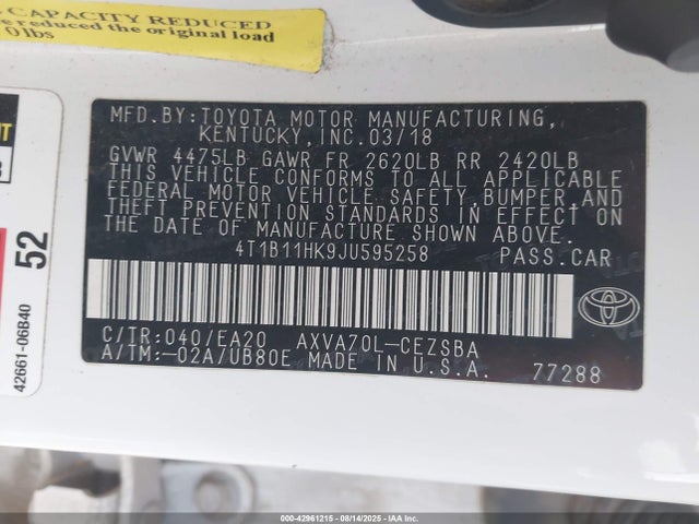 4T1B11HK9JU595258 Toyota a25a-fks