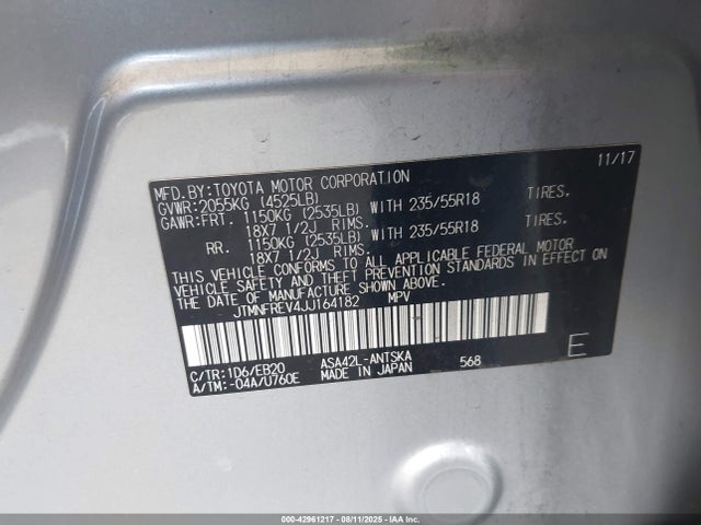 JTMNFREV4JJ164182 Toyota 2ar-fe