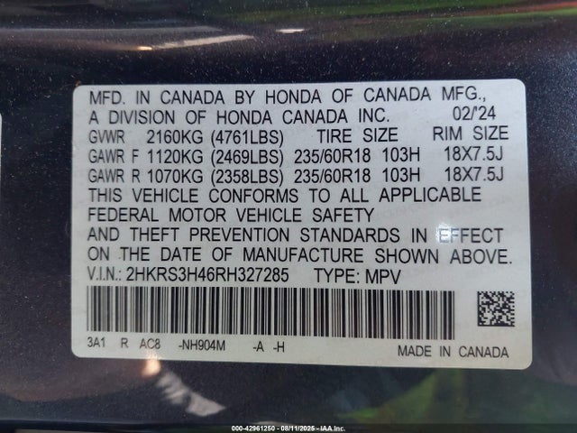 2HKRS3H46RH327285 Honda l15be