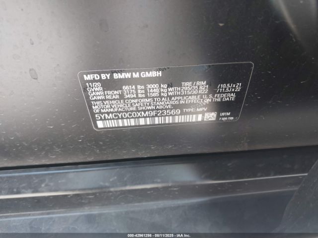 2021 BMW X6 M 5YMCY0C0XM9F23569 Photo 8