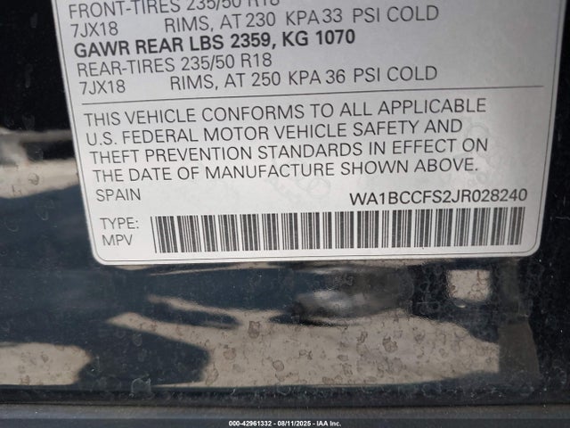 Audi 2018 2018 WA1BCCFS2JR028240 Image 9