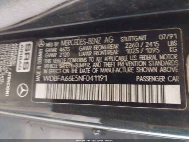 1992 MERCEDES-BENZ 500 WDBFA66E5NF041191 Photo 8