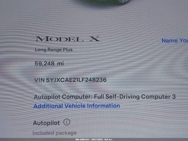 Tesla MODEL X 2020 5YJXCAE21LF248236 Image 7