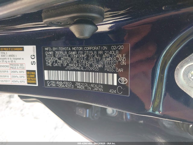 JTDVPRAE4LJ109933 Toyota 2zr-fae