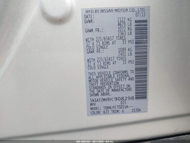 5N1AT2MV9FC908298 Nissan 2015