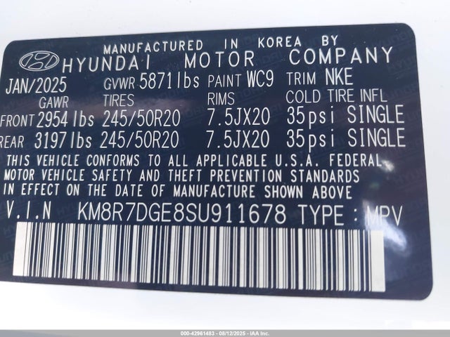 KM8R7DGE8SU911678 Hyundai gdi lambda ii