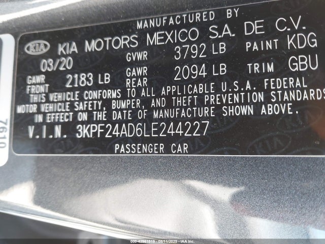 KIA mpi nu 2020 3KPF24AD6LE244227 Image 9