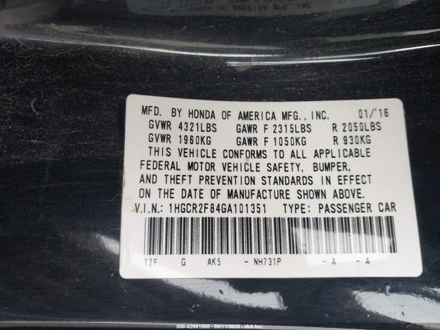 1HGCR2F84GA101351 Honda k24w1