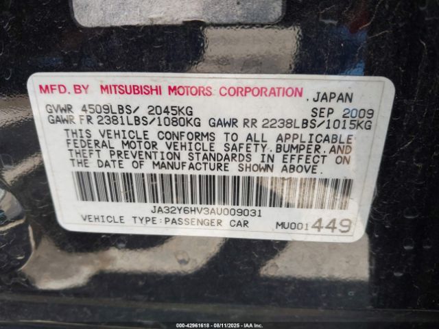 2010 MITSUBISHI LANCER SPORTBACK JA32Y6HV3AU009031 Photo 8