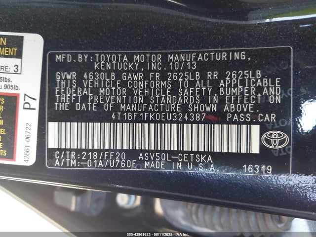 Toyota 2ar-fe 2014 4T1BF1FK0EU324387 Image 9