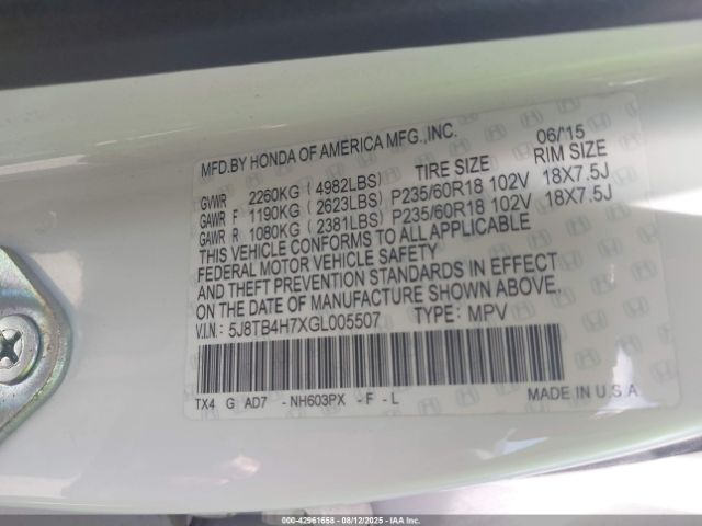 2016 ACURA RDX 5J8TB4H7XGL005507 Photo 8