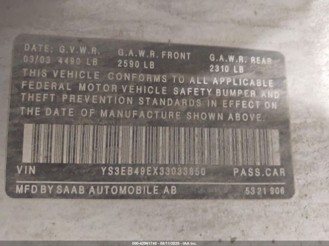 2003 SAAB 9-5 YS3EB49EX33033850 Photo 8