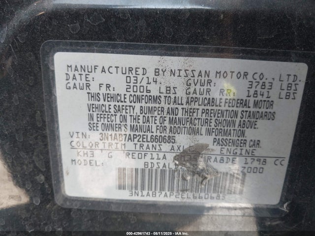 Nissan Sentra 2014 3N1AB7AP2EL660685 Image 9