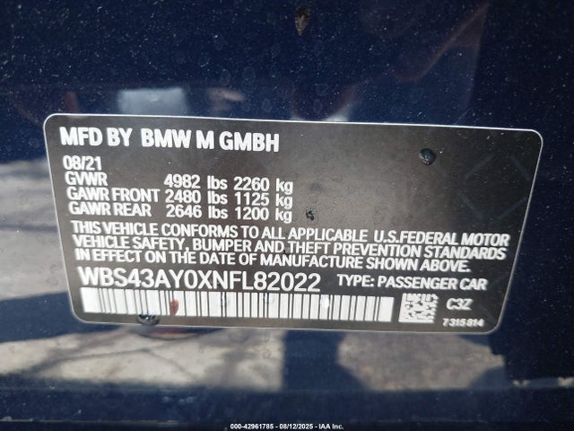 2022 BMW M3 WBS43AY0XNFL82022 Photo 8
