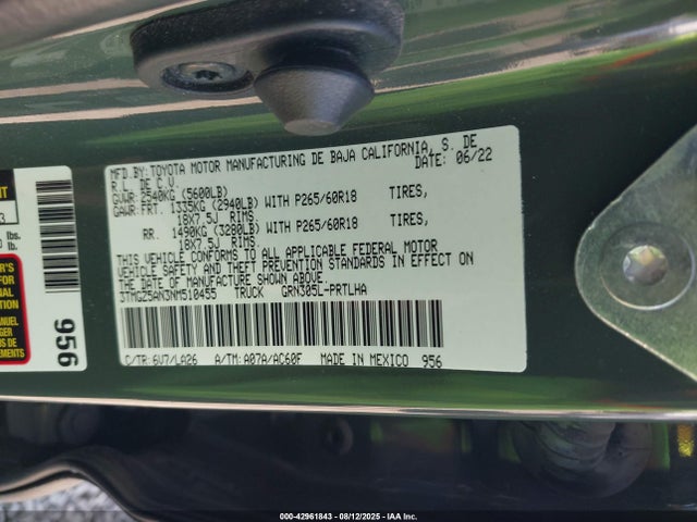 3TMGZ5AN3NM510455 Toyota 2gr-fks