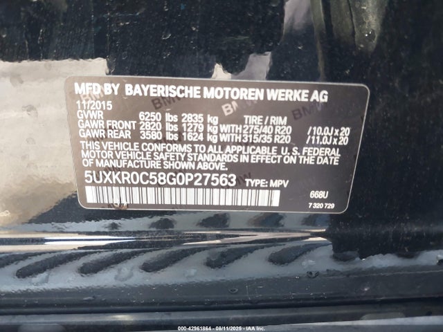 5UXKR0C58G0P27563 BMW 2016