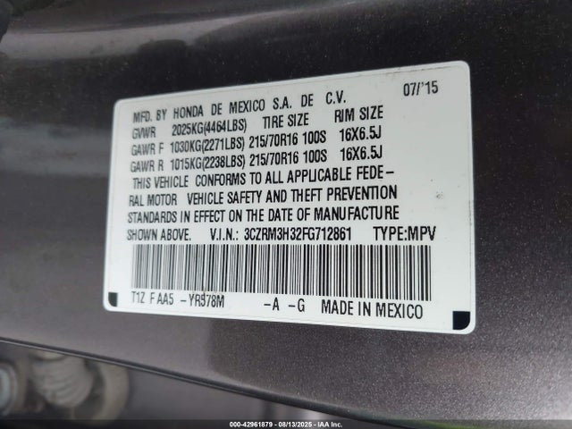3CZRM3H32FG712861 Honda k24w9/k24v1