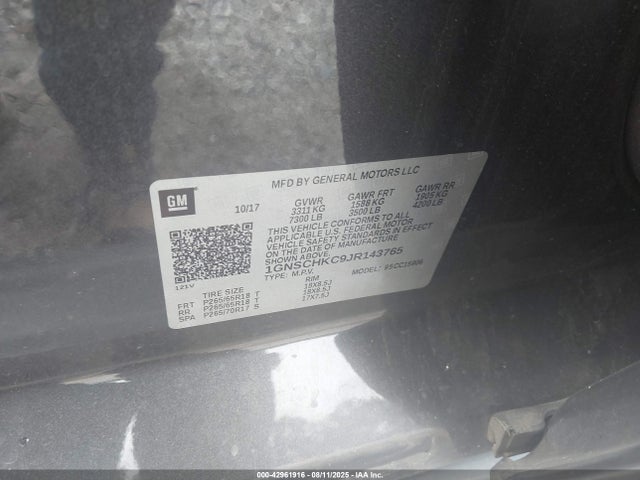 1GNSCHKC9JR143765 Chevrolet l83 - sidi: spark ignited direct injection, vvt: variable valve timing, afm, e85 max, alum