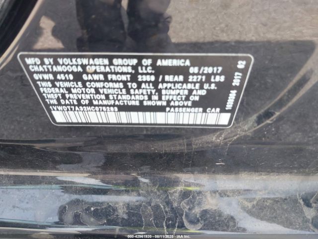 2017 VOLKSWAGEN PASSAT 1VWDT7A32HC075283 Photo 8