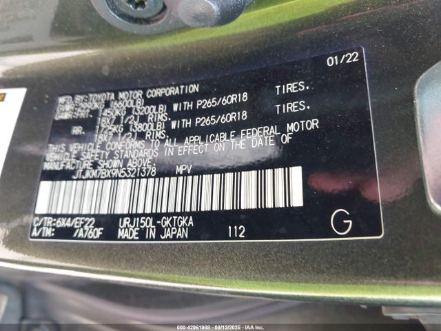 JTJKM7BX9N5321378 Lexus 1ur-fe