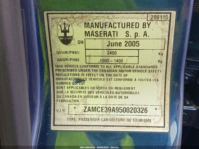 2005 MASERATI QUATTROPORTE ZAMCE39A950020326 Photo 8