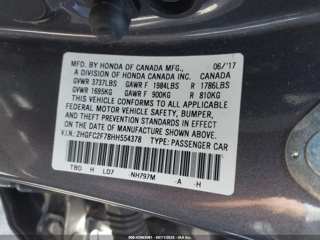 Honda k20c2 2017 2HGFC2F78HH554378 Image 9