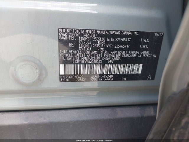 2T3P1RFV3NW260253 Toyota a25a-fks
